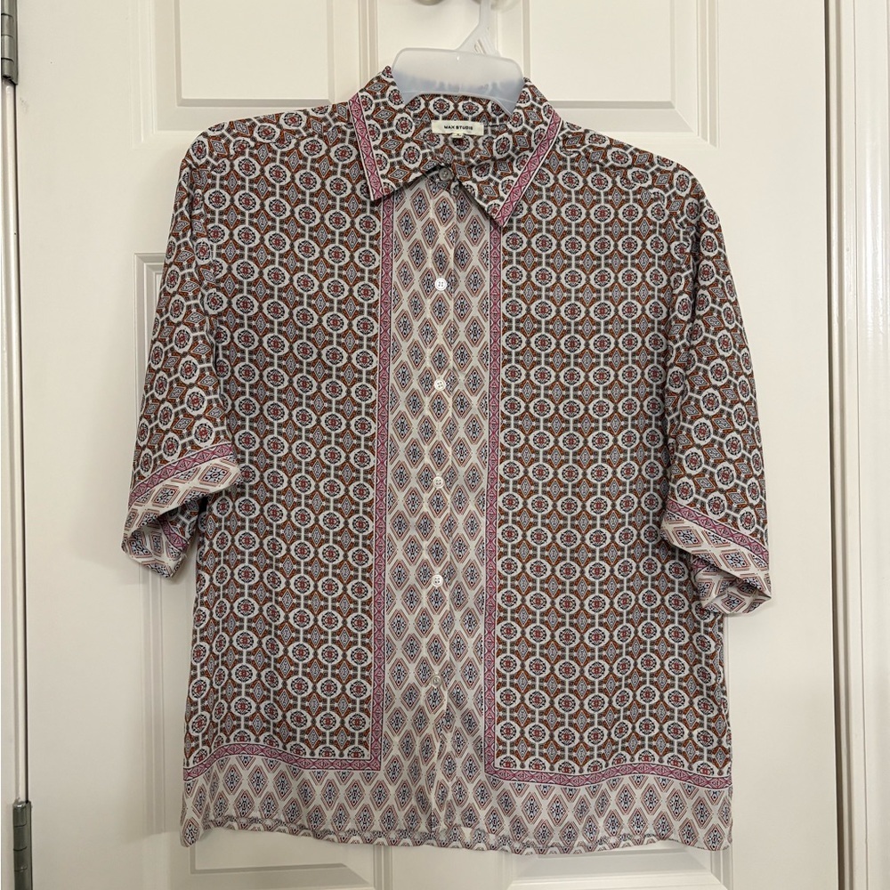 Summer Sale: Max Studio Red and White Boxy Button Down Blouse (read description)